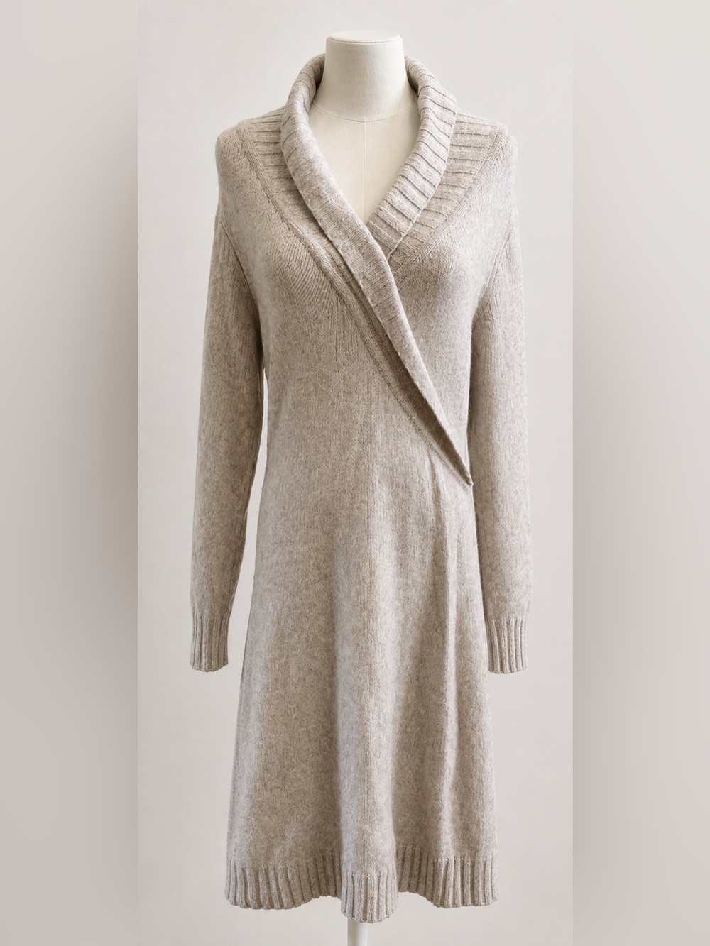 Tommy Bahama Sweater Dress Women’s Large Beige Knit Shawl Collar Fall